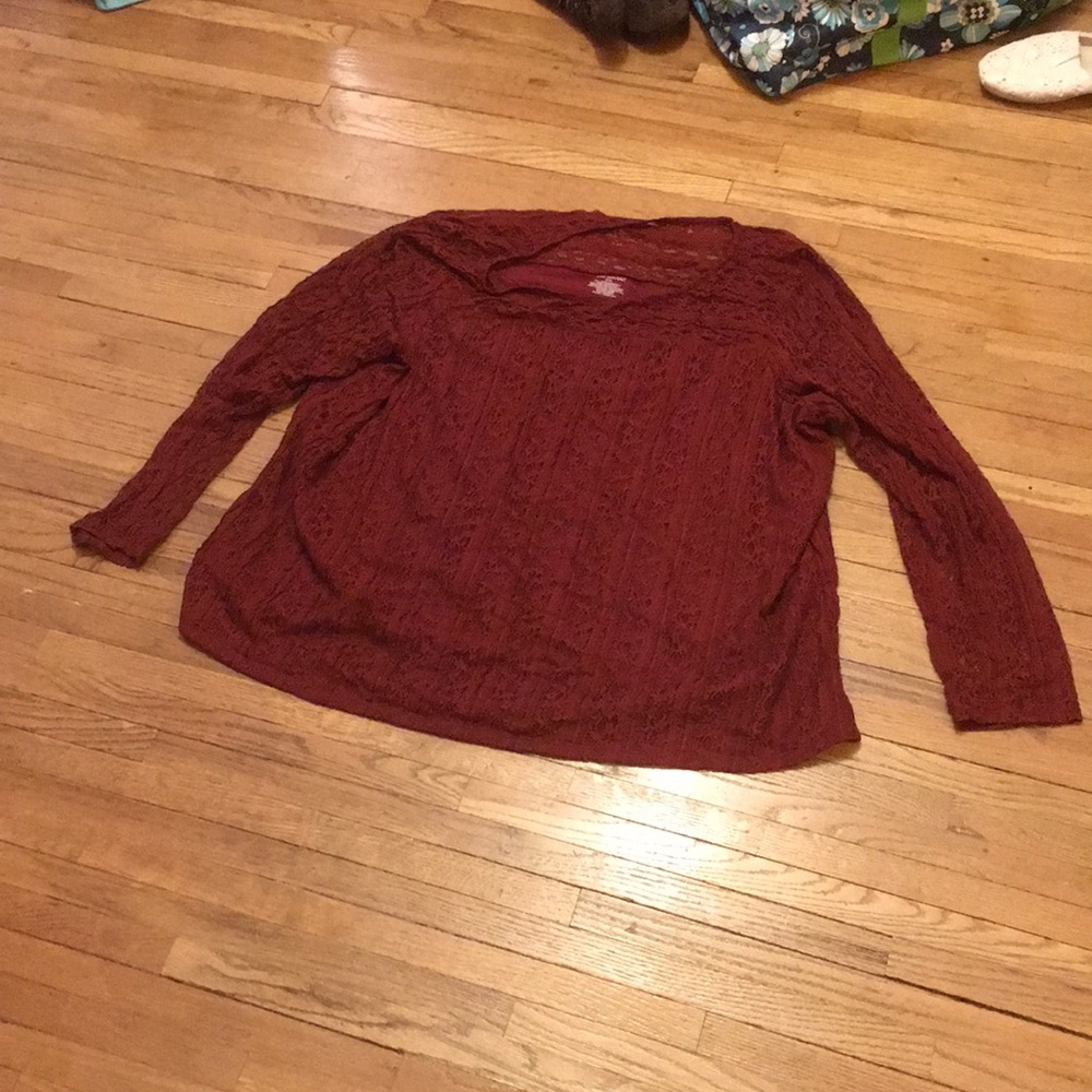 Burgundy lace long sleeve top.